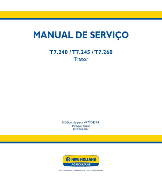 Manual de Servicio New Holland Agricola T7.240 / T7.245 / T7.260