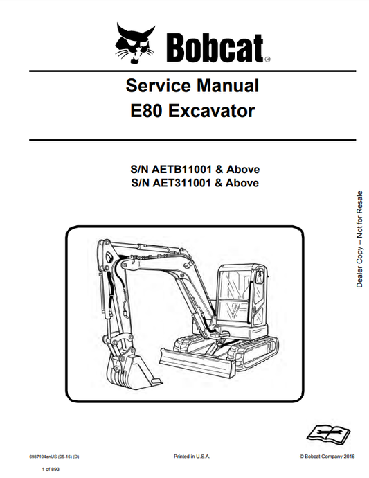 Manual de Servicios Mini Excavadora Bobcat E80