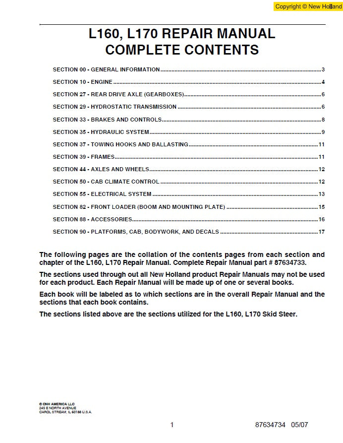 Manual de Servicios New Holland  L160, L170