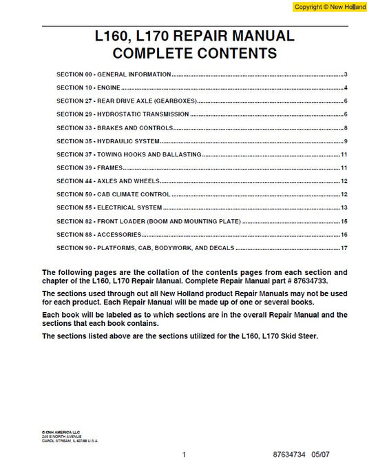 Manual de Servicios New Holland  L160, L170