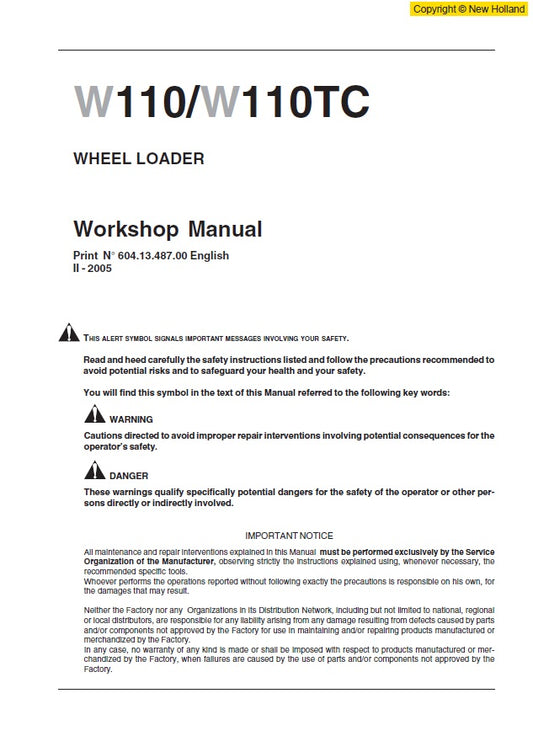 Manual de Servicios New Holland  W110, W110TC
