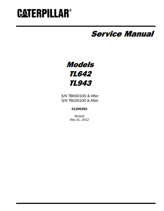 Manual de Reparación Telehandler Caterpillar TL642, TL943