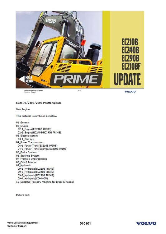 Manual de Servicios Volvo EC210B, EC240B, EC290B, EC210BF Uptade