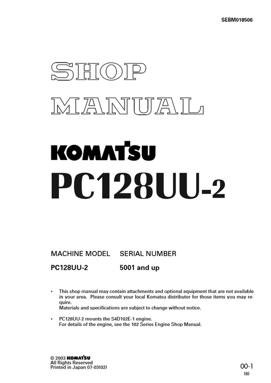 Manual de Taller Excavadora Komatsu PC128UU-2