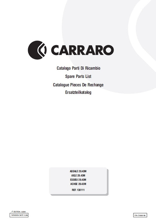Transmision Carraro 28.43M  138111 Manual de Partes